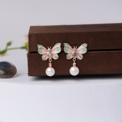 Mint Flutter Pearl Stud